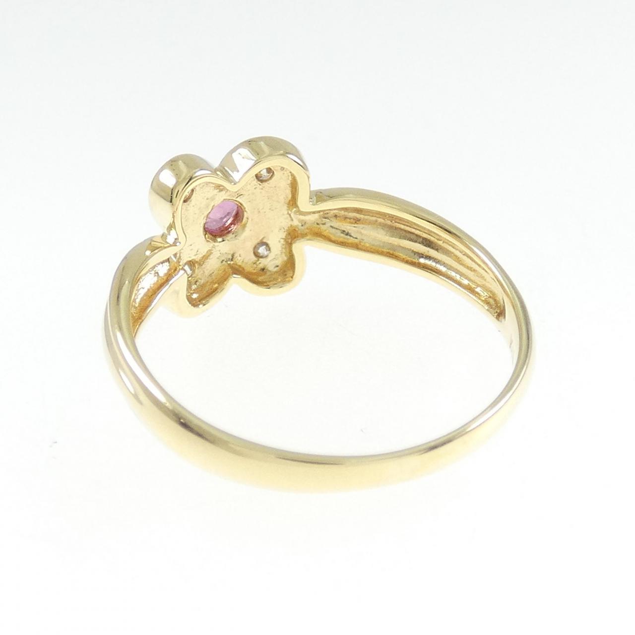 K18YG フラワー ルビー リング 0.08CT
