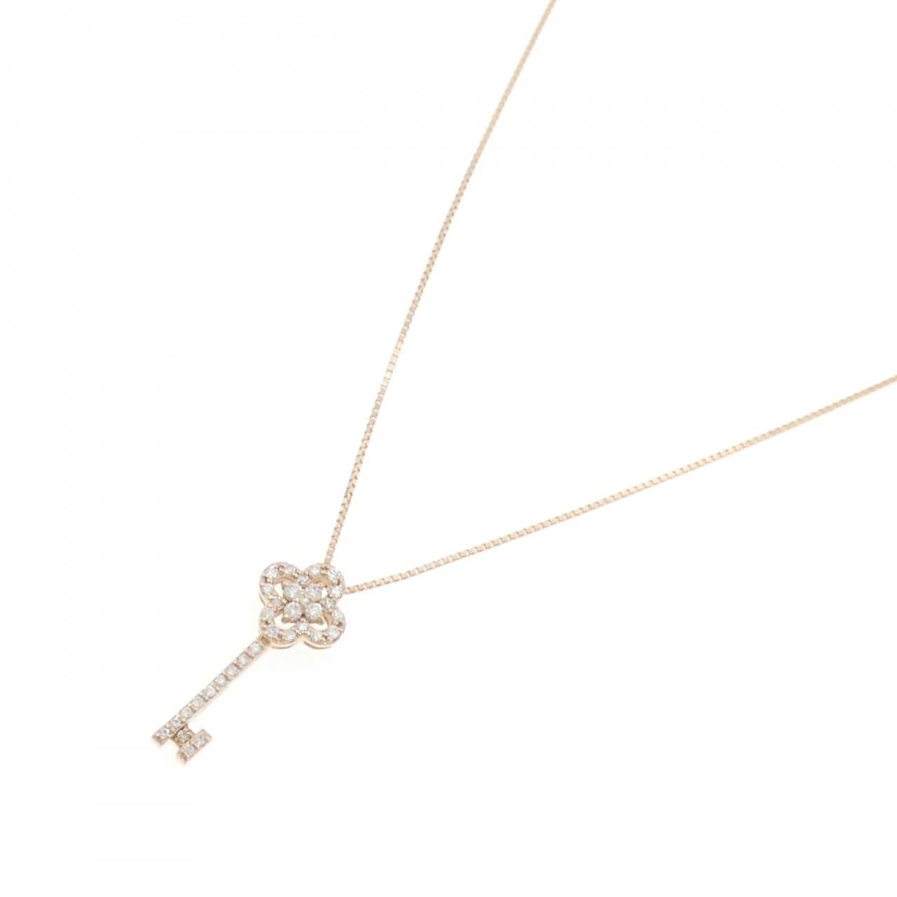 K18PG キー×フラワー ダイヤモンド ネックレス 0.16CT