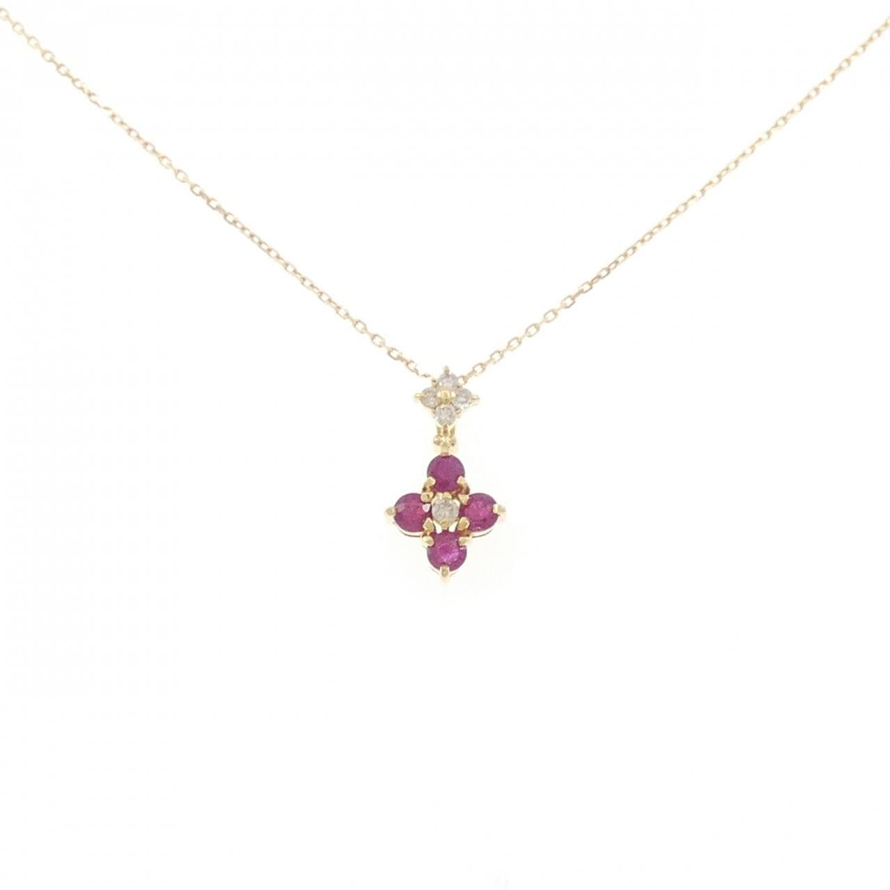 K18YG フラワー ルビー ネックレス 0.40CT
