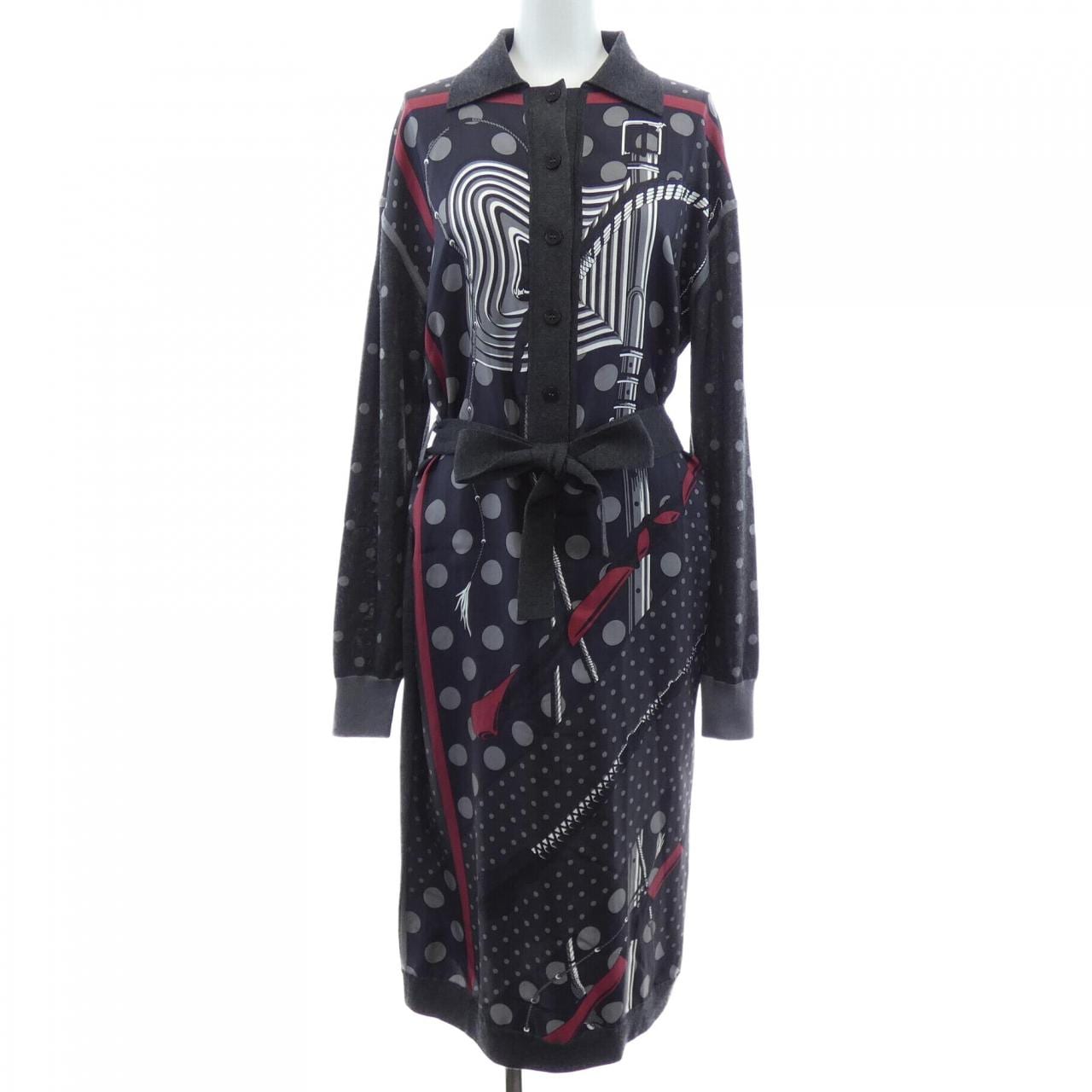 エルメス HERMES クリッククラック ア ポア CLIC CLAC A POIS ツイルレーヌ. ワンピース