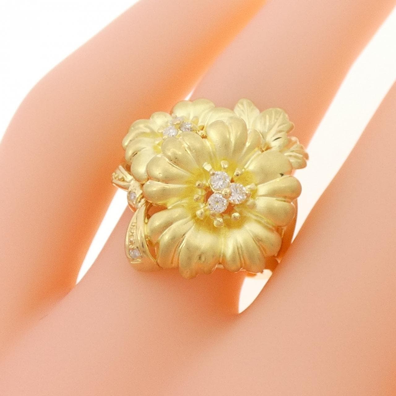 K18YG flower Diamond ring 0.14CT