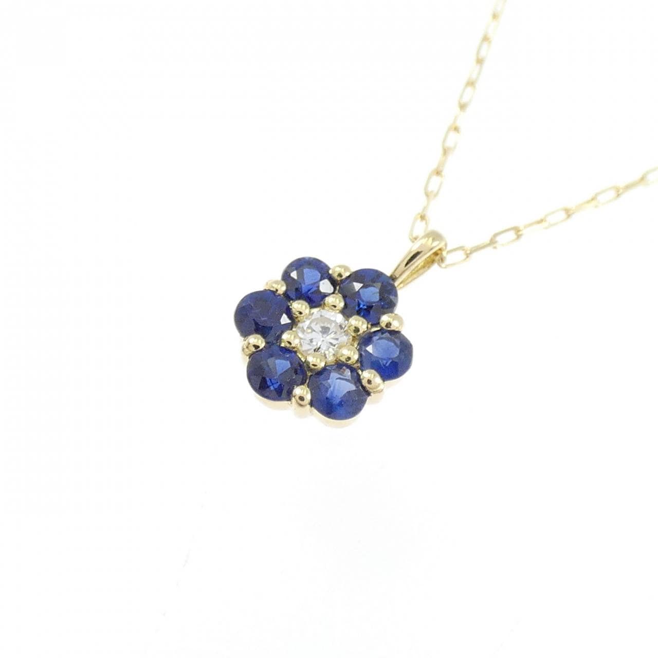 【新品】K18YG フラワー サファイヤ ネックレス 0.18CT