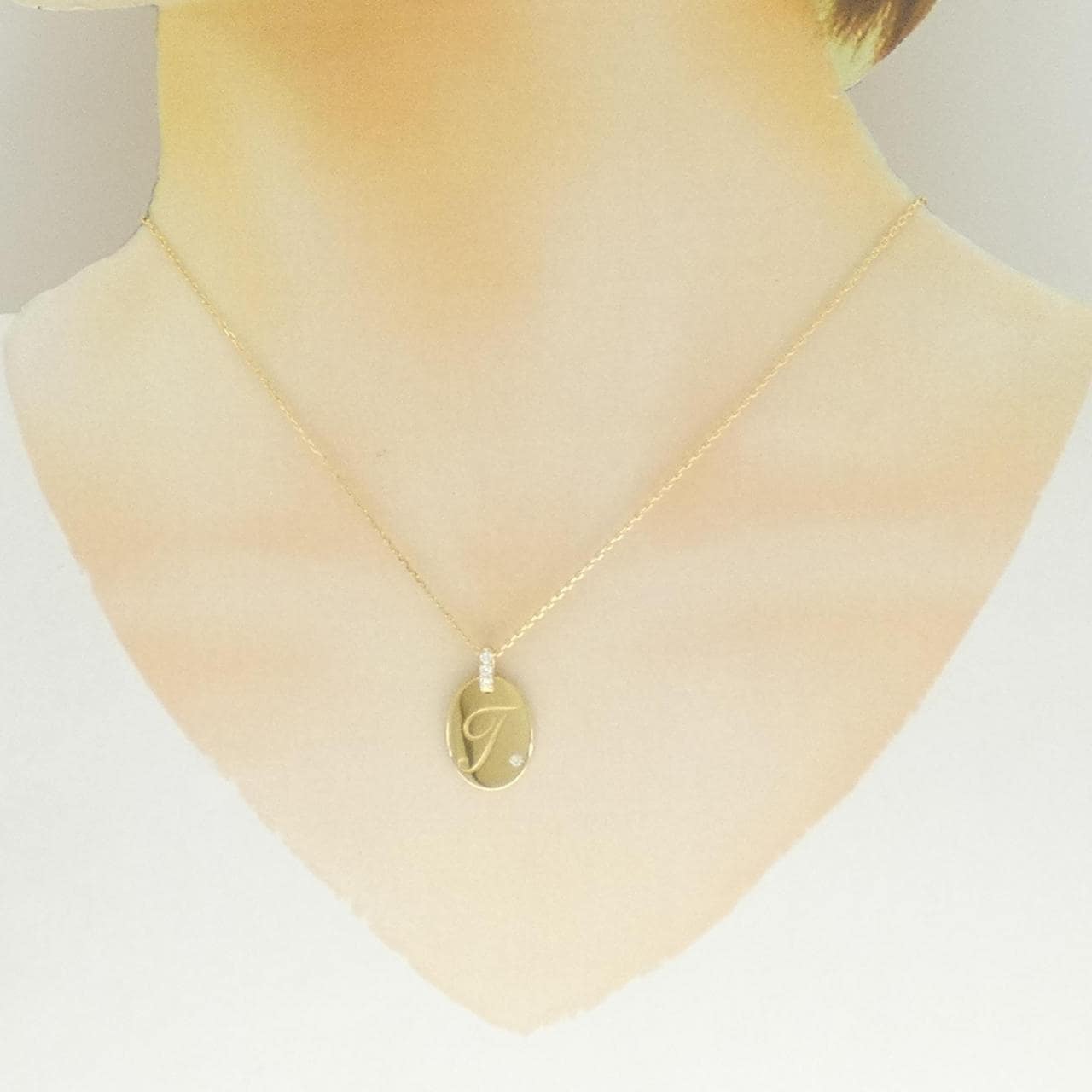 K18YG イニシャルT ダイヤモンド ネックレス 0.08CT