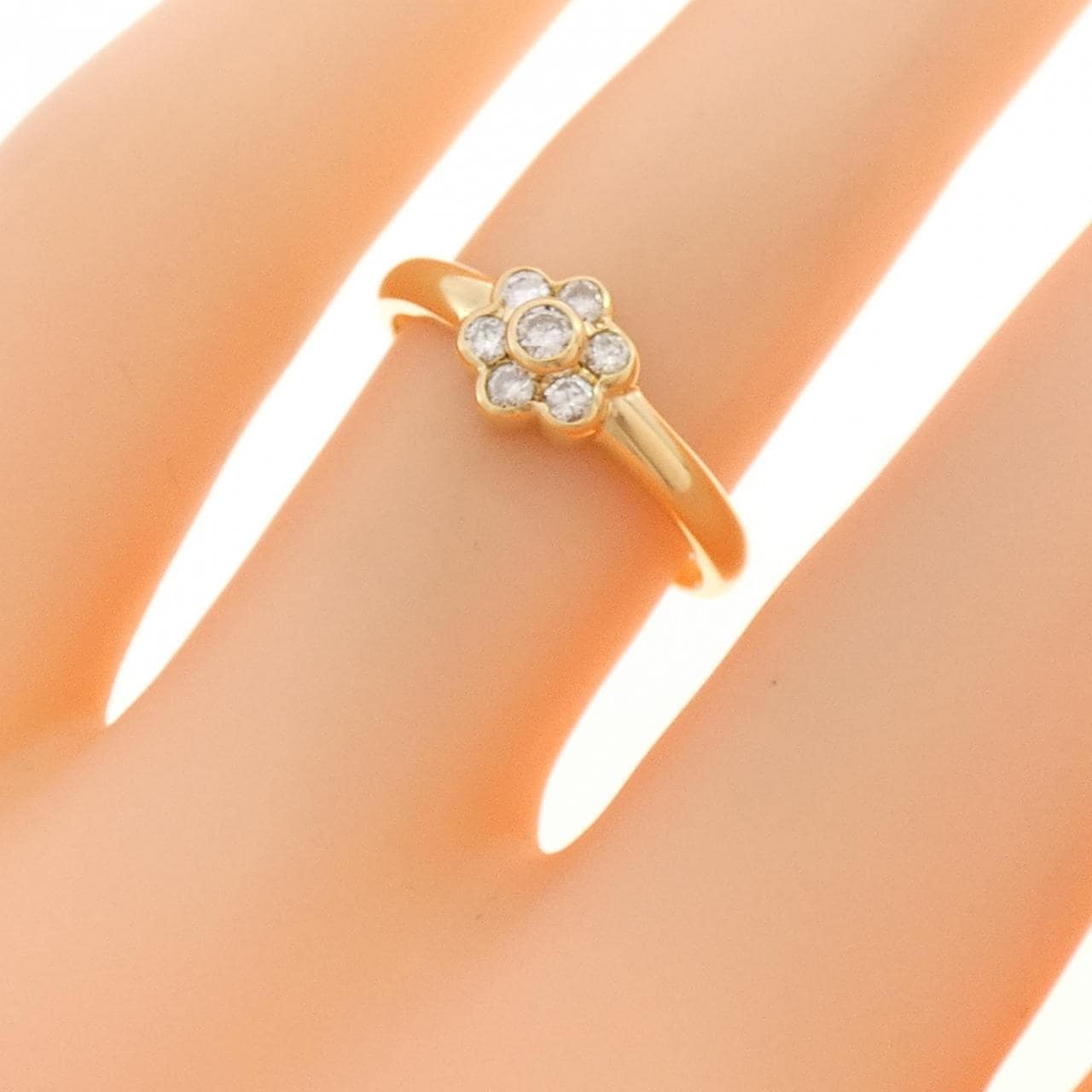 K18YG フラワー ダイヤモンド リング 0.15CT