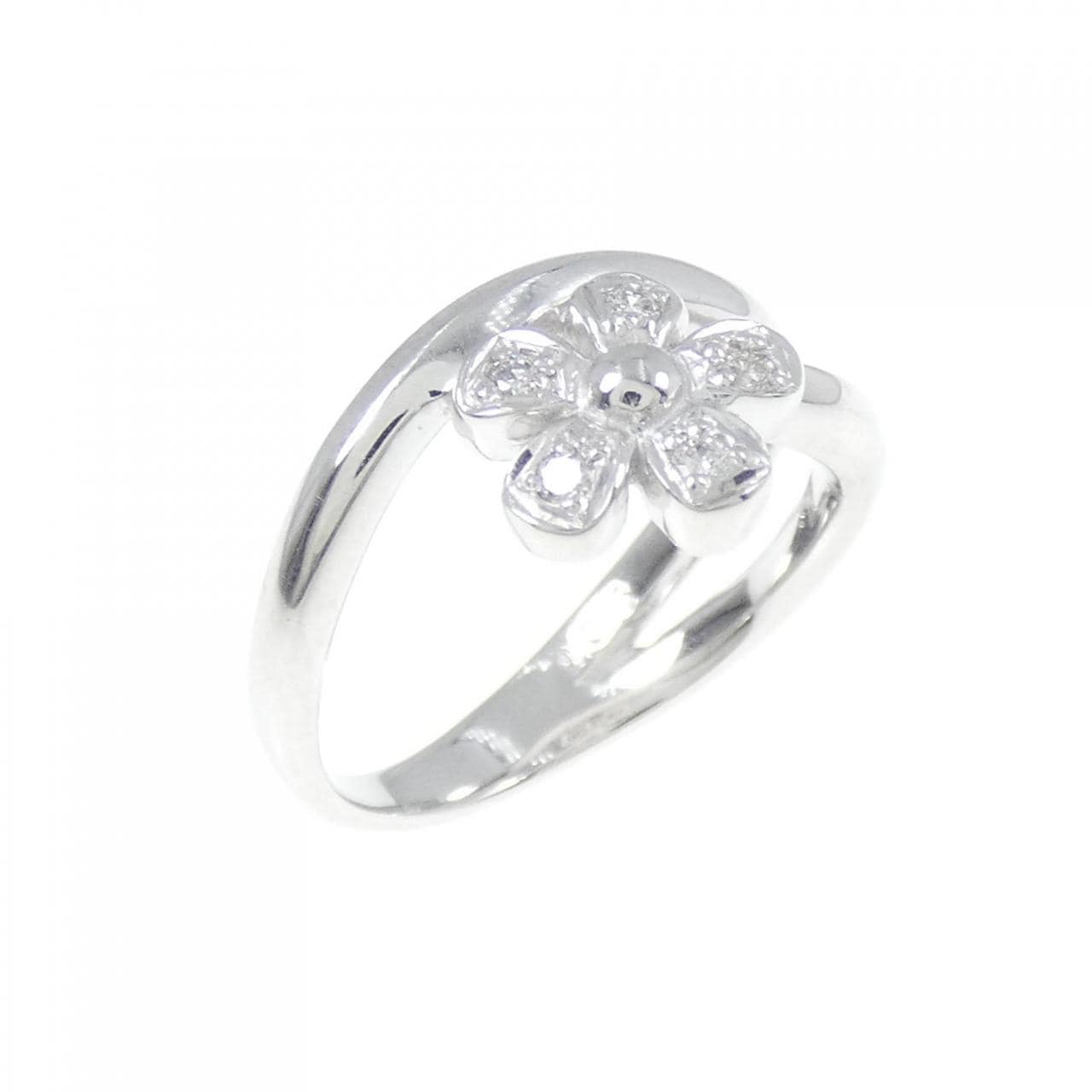 K18WG フラワー ダイヤモンド ピンキー リング 0.05CT