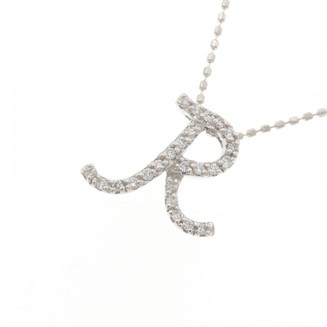K18WG イニシャルR ダイヤモンド ネックレス 0.13CT