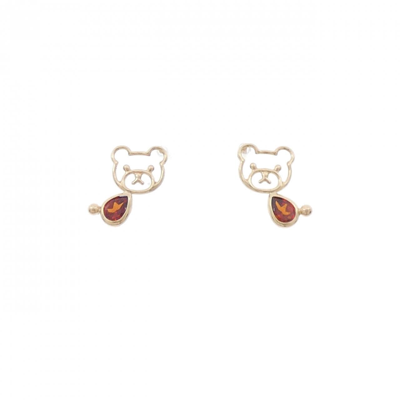 【新品】K10YG ベア ガーネット ピアス