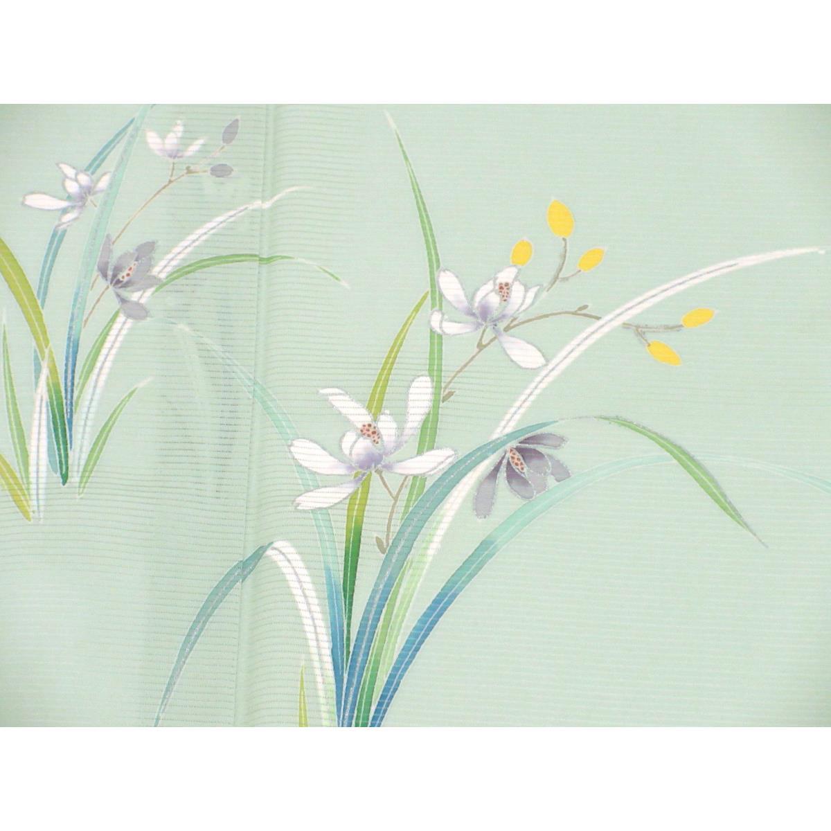 単衣　駒絽訪問着　友禅銀彩加工