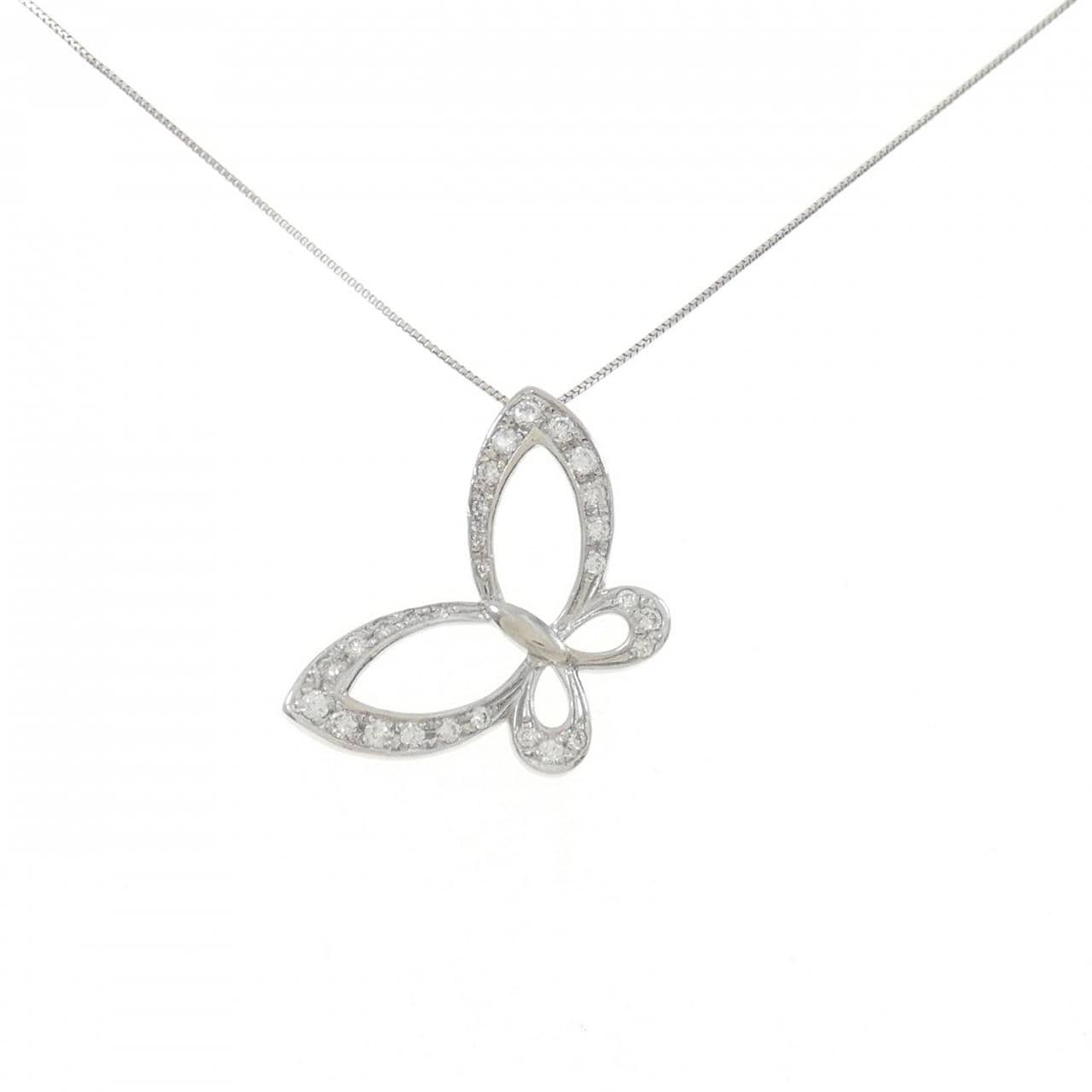 K18WG Butterfly Diamond Necklace 0.37CT