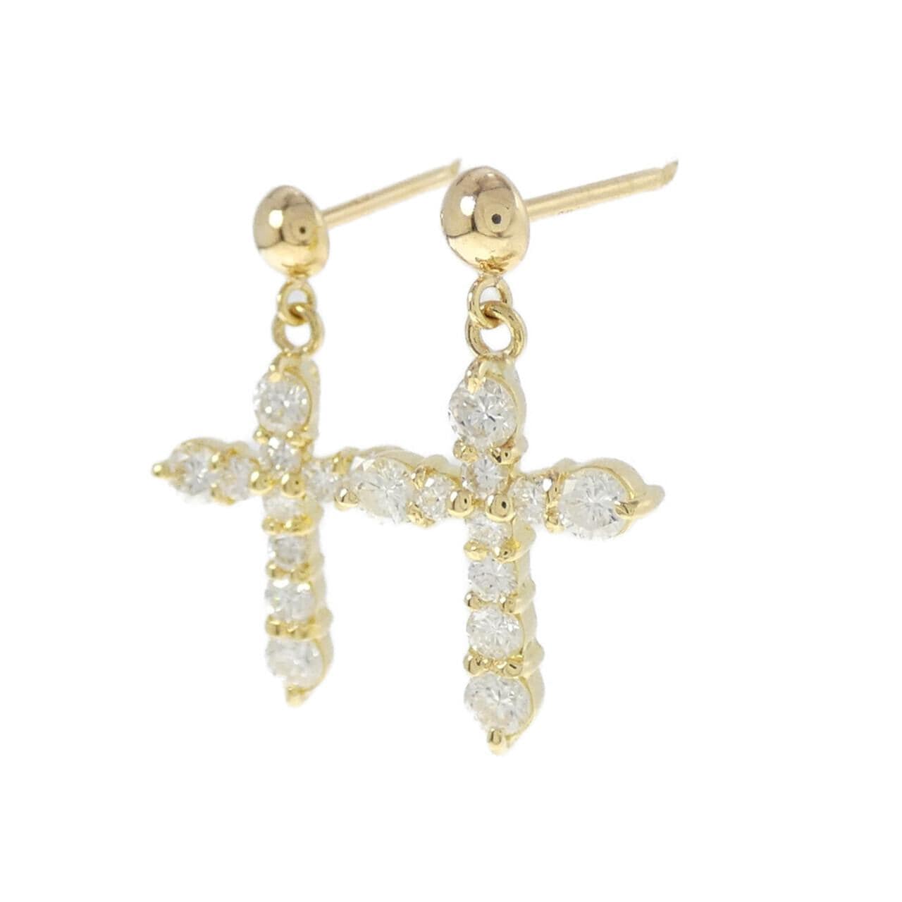 K18YG クロス ダイヤモンド ピアス 1.00CT