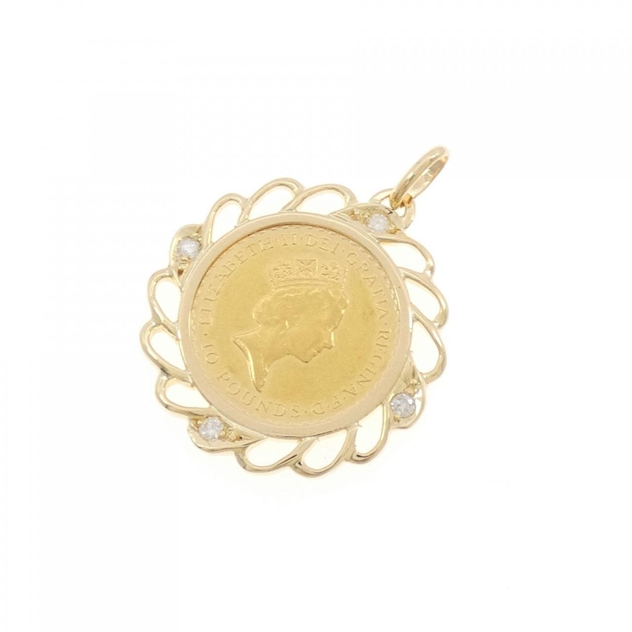 K18YG(枠) ダイヤモンド コイン 0.08CT ペンダント
