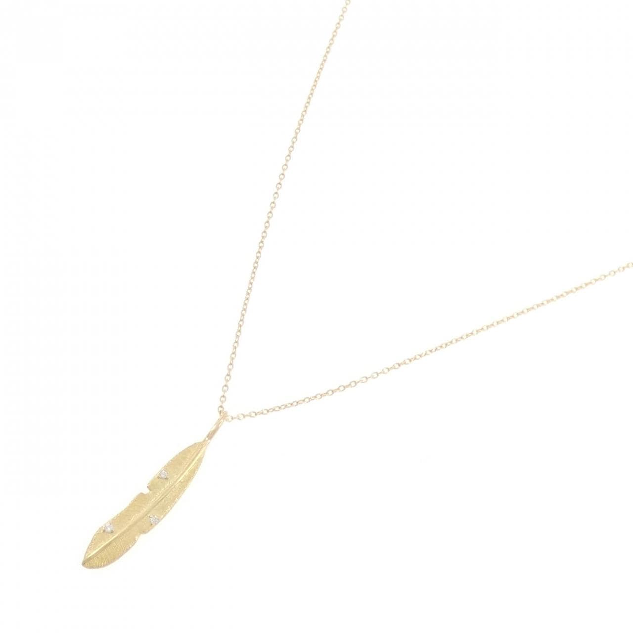 K18YG フェザー ダイヤモンド ネックレス 0.01CT