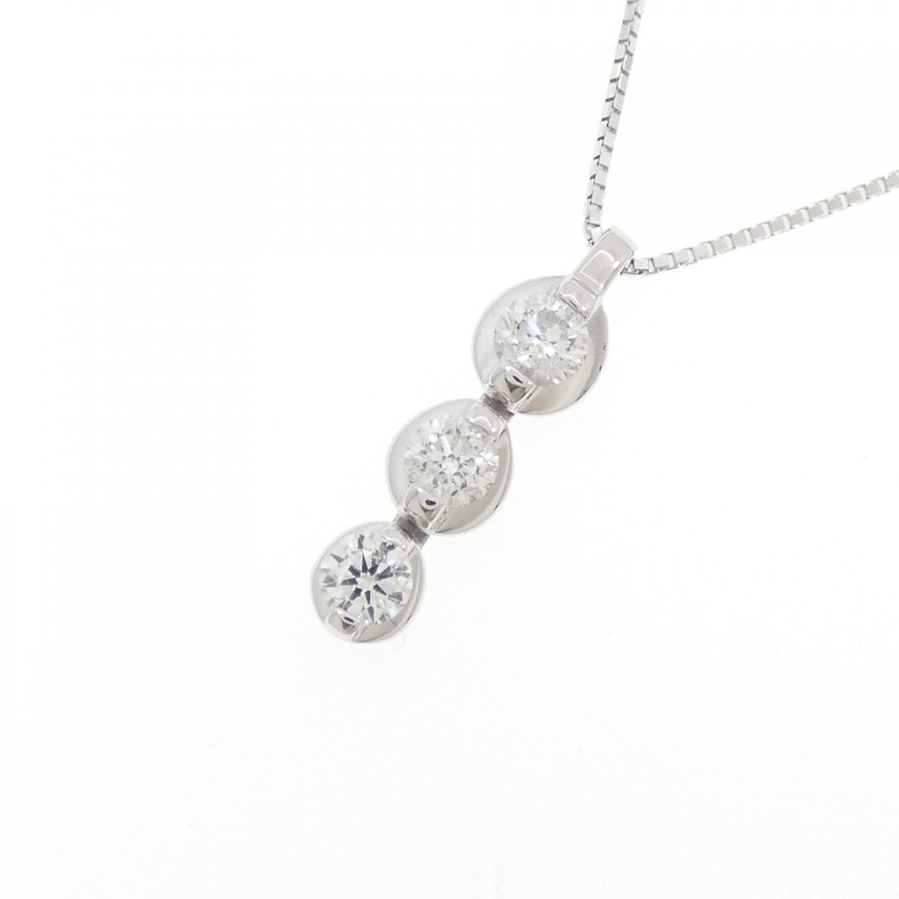 K18WG スリーストーン ダイヤモンド ネックレス 0.50CT