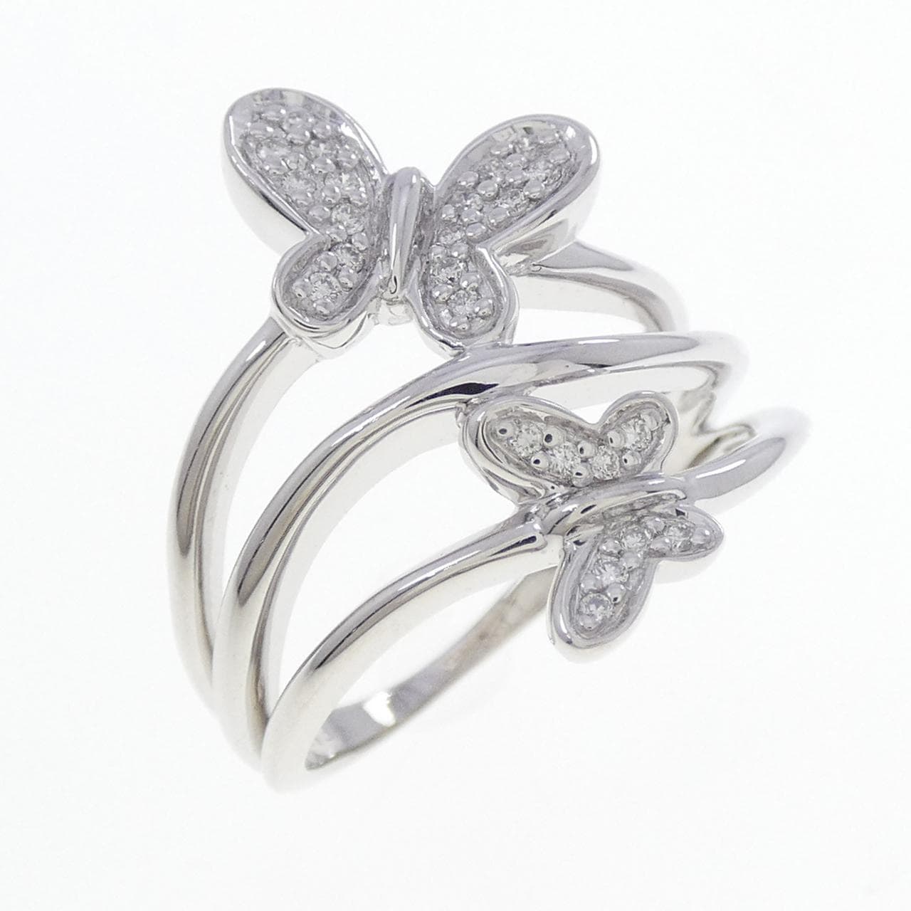 K18WG バタフライ ダイヤモンド リング 0.13CT