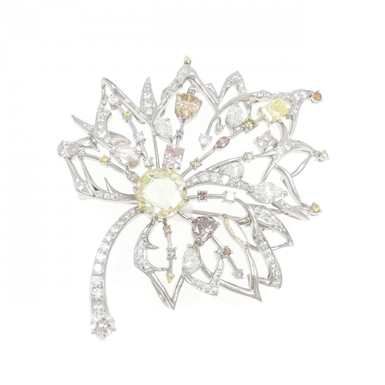 750WG リーフ ダイヤモンド ブローチ 1.84CT