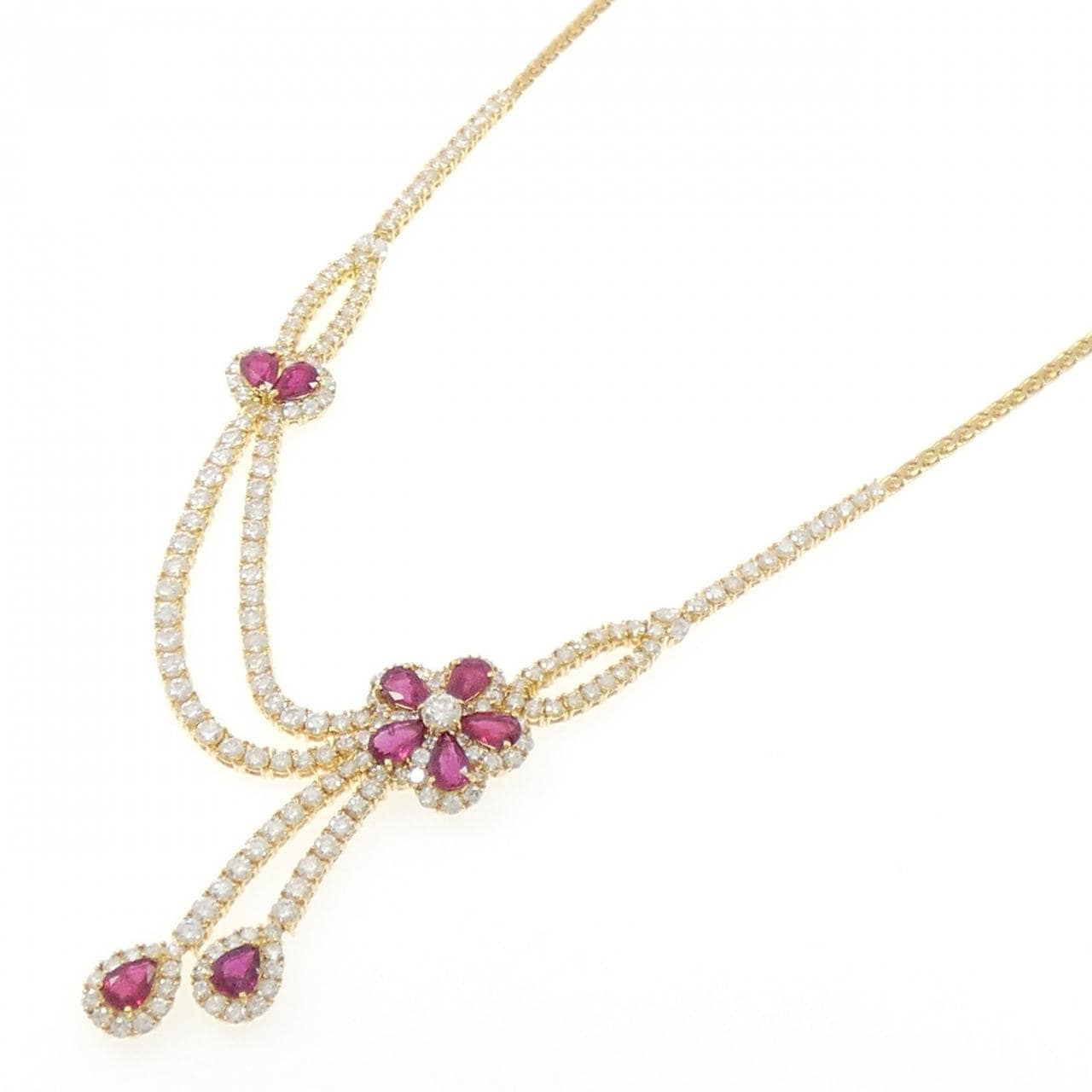 750YG フラワー ルビー ネックレス 6.10CT