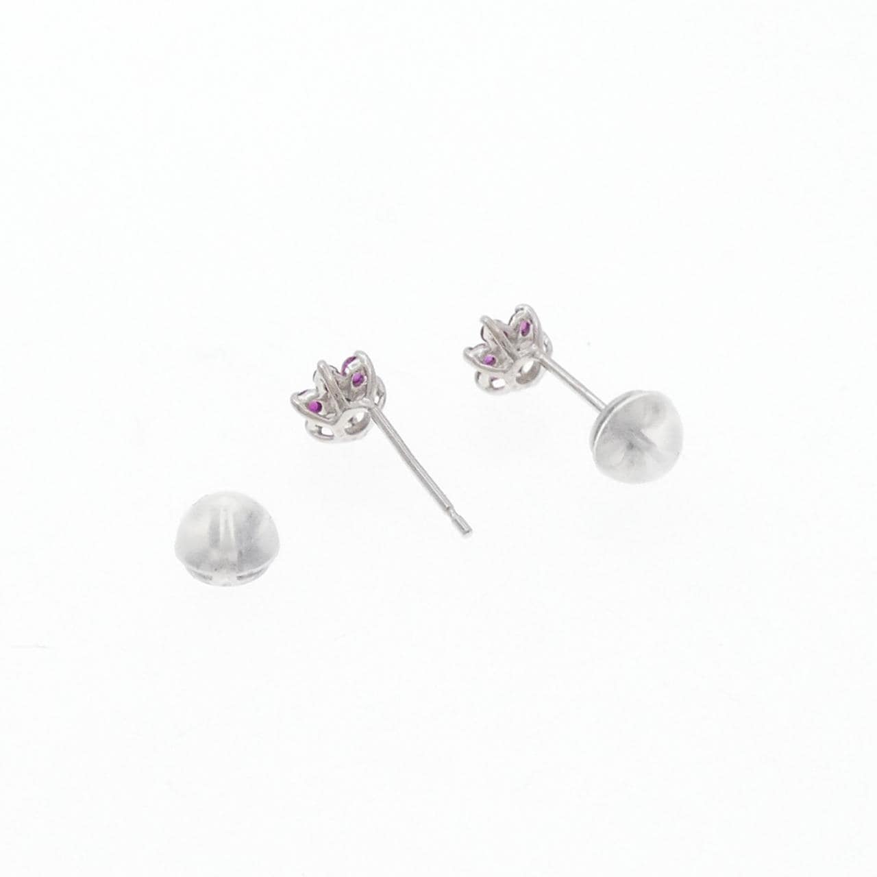 K18WG フラワー ルビー ピアス 0.20CT