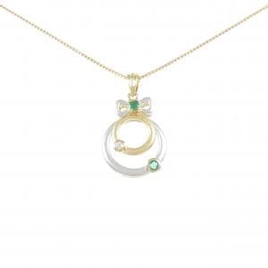 K18YG/K18WG リボン エメラルド ネックレス 0.12CT
