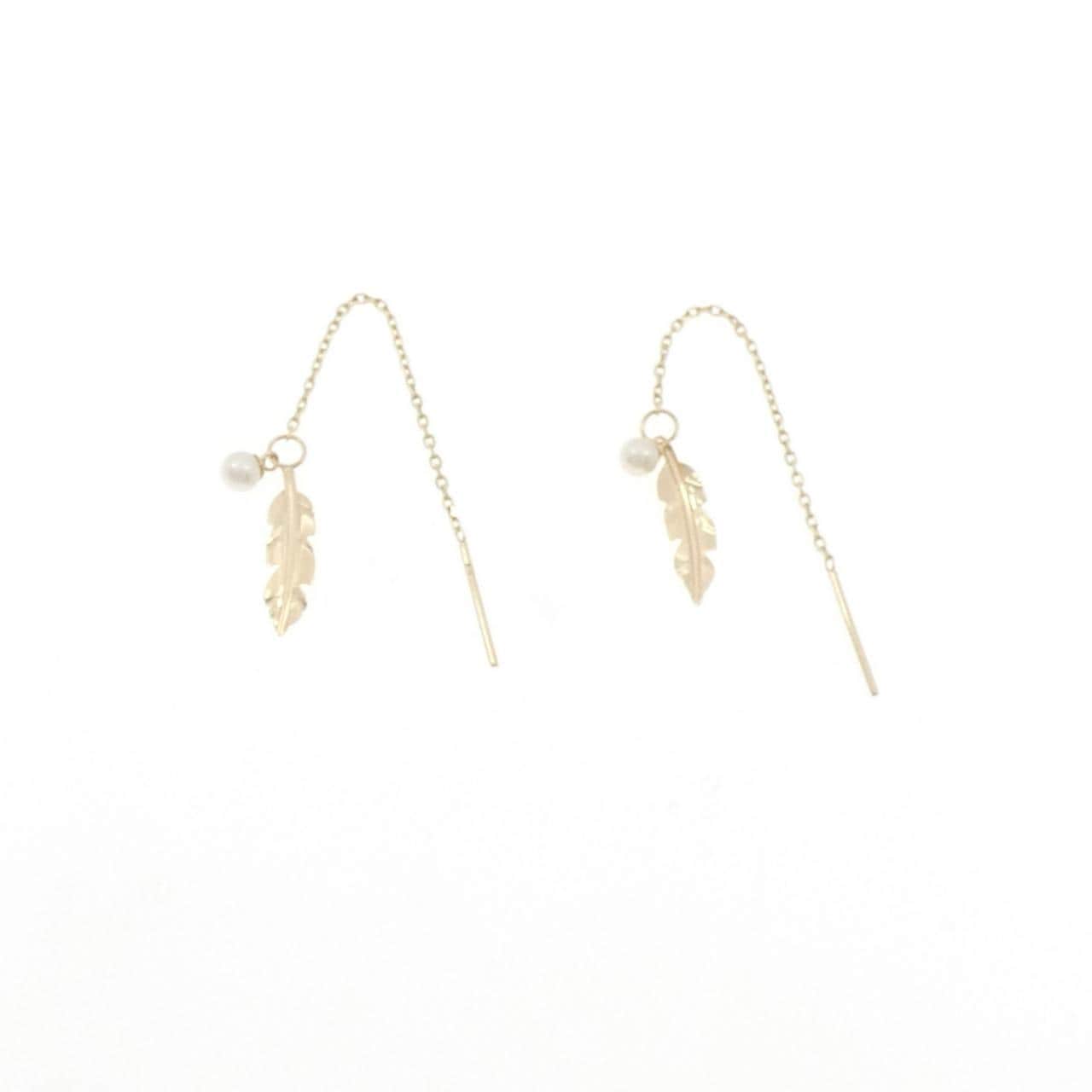 K10YG フェザー 淡水パール ピアス 2.8mm