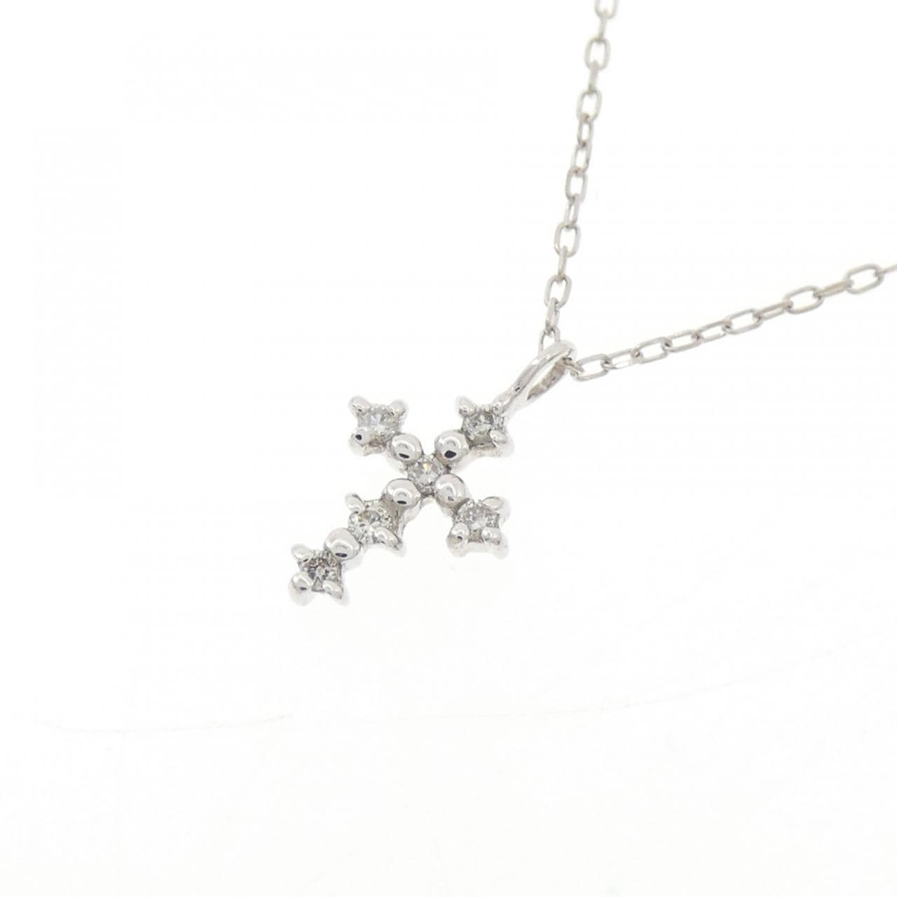 K10WG クロス ダイヤモンド ネックレス 0.04CT