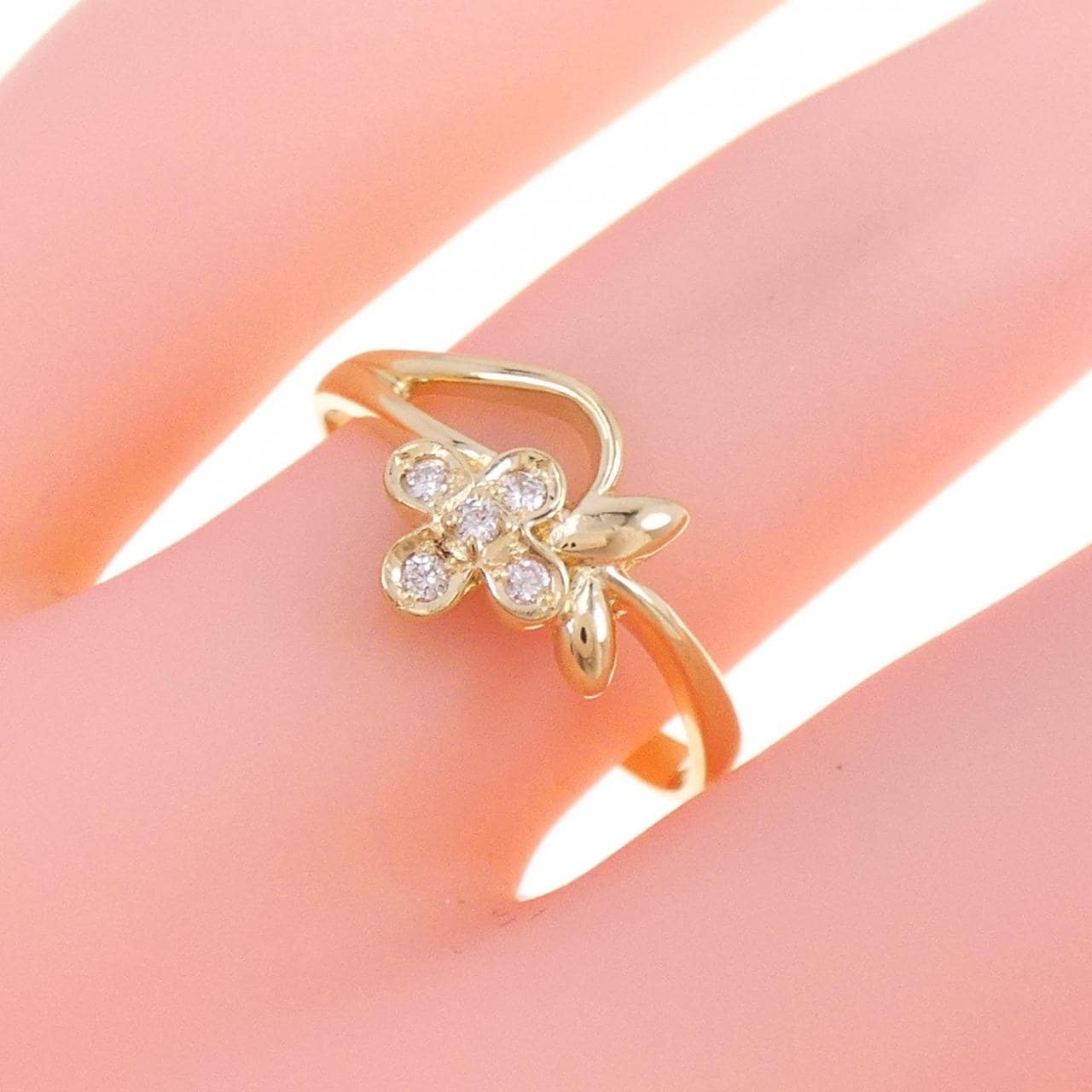 K18YG flower Diamond ring 0.05CT