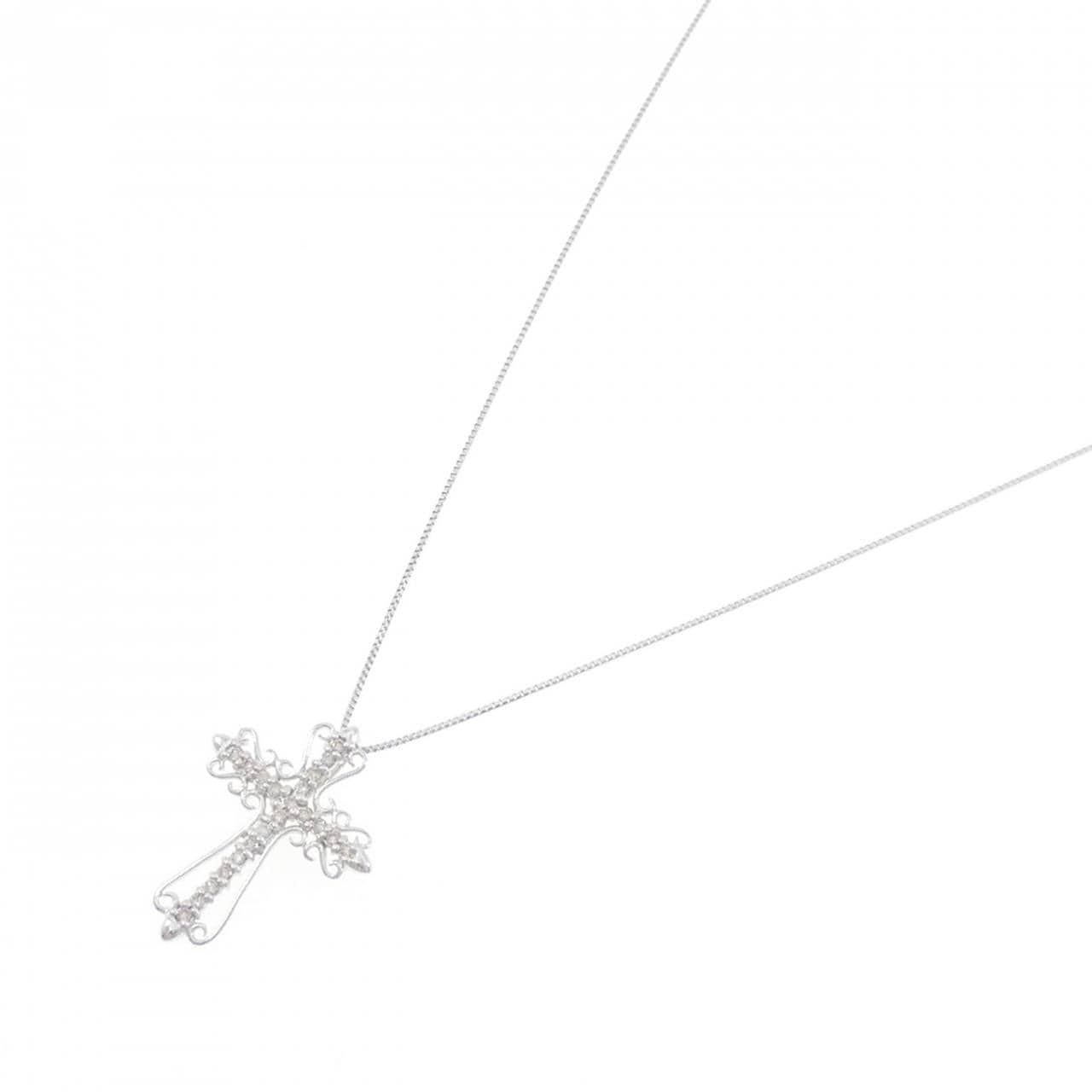K18WG クロス ダイヤモンド ネックレス 0.15CT