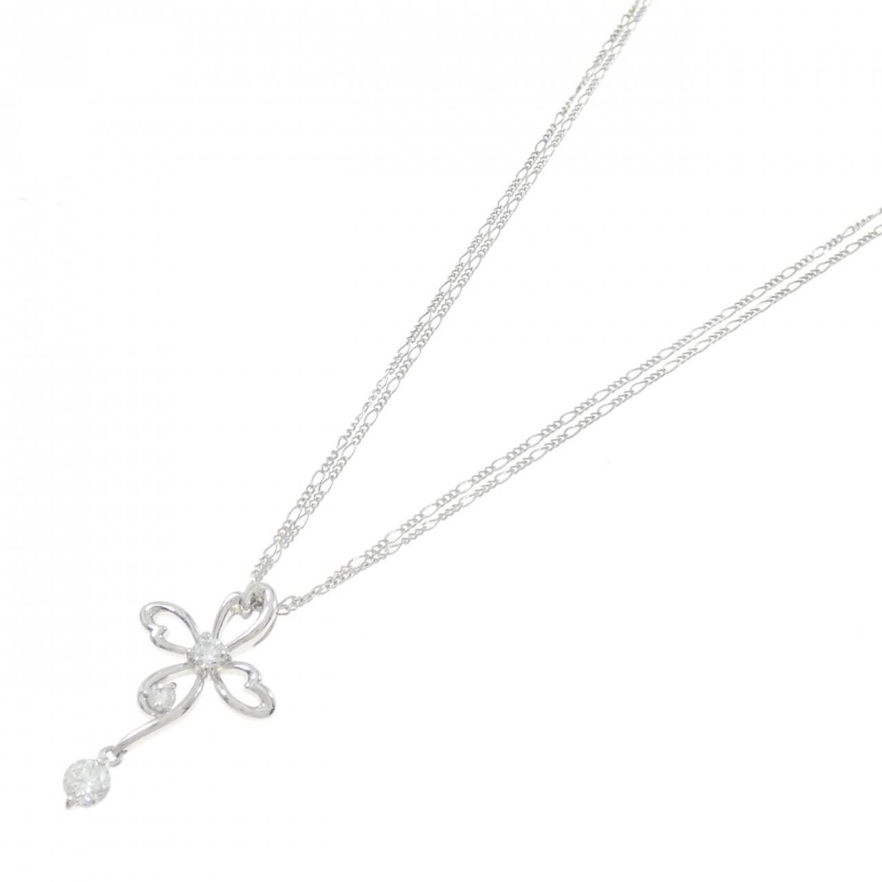 PT/K18WG フラワー ダイヤモンド ネックレス 0.25CT