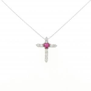 PT900/PT850 クロス×ハート ルビー ネックレス 0.56CT