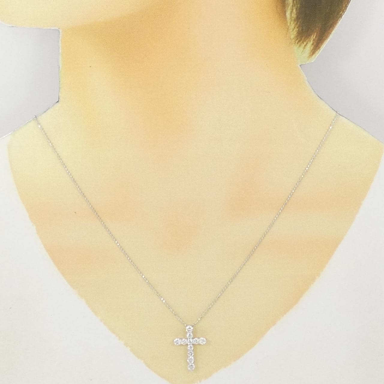 K18WG クロス ダイヤモンド ネックレス 1.04CT