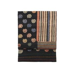 名古屋帯　野蚕糸　染紬　刺繍入り