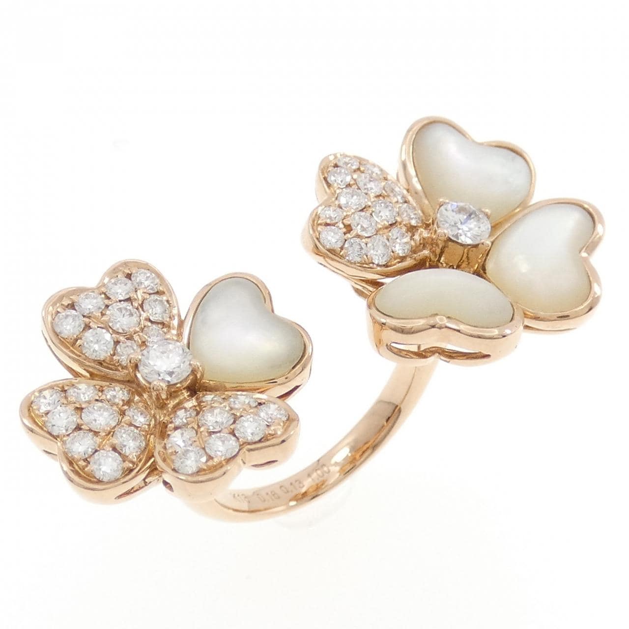 K18PG クローバー マザーオブパール リング