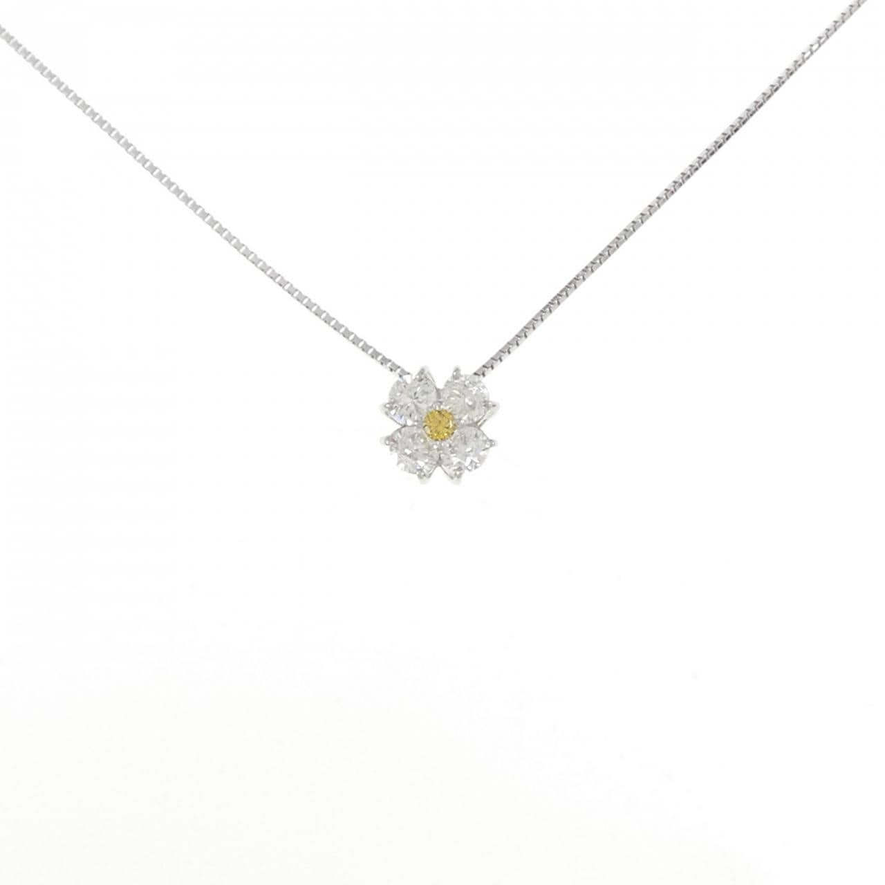 PT900/K18WG フラワー ダイヤモンド ネックレス 0.74CT