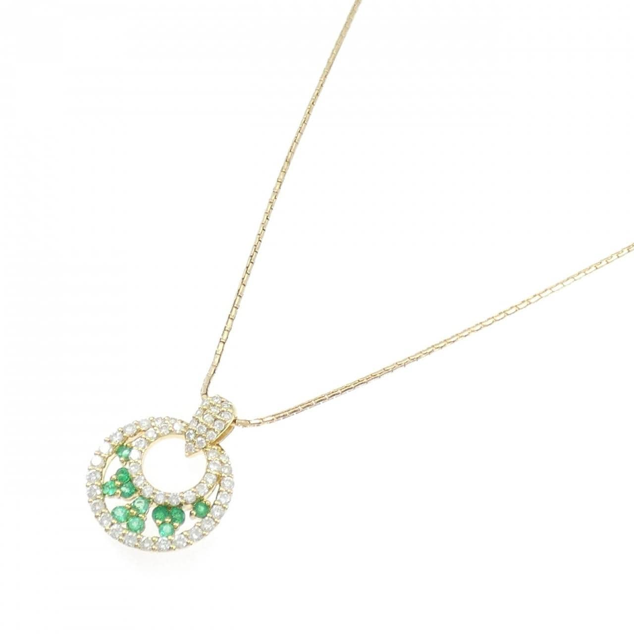 18K Yellow Gold Emerald Necklace 0.55CT