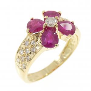 K18YG フラワー ルビー リング 1.50CT