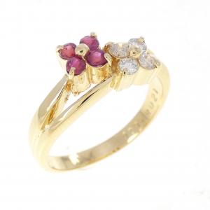 K18YG フラワー ルビー リング 0.21CT