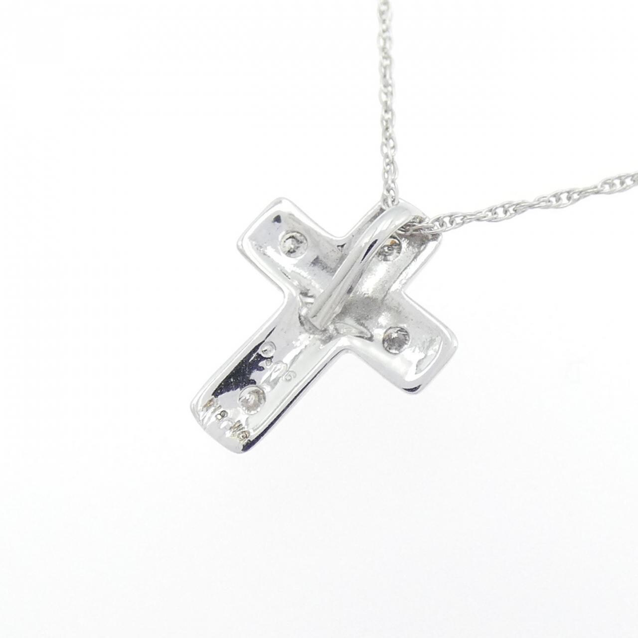 K18WG/750WG クロス ダイヤモンド ネックレス 0.06CT