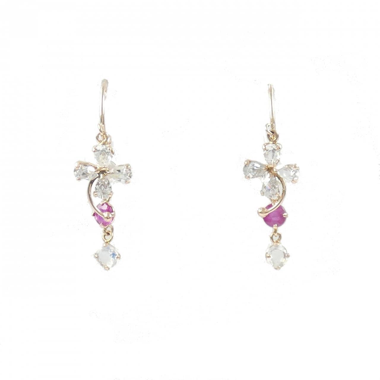 K14PG フラワー カラーストーン ピアス