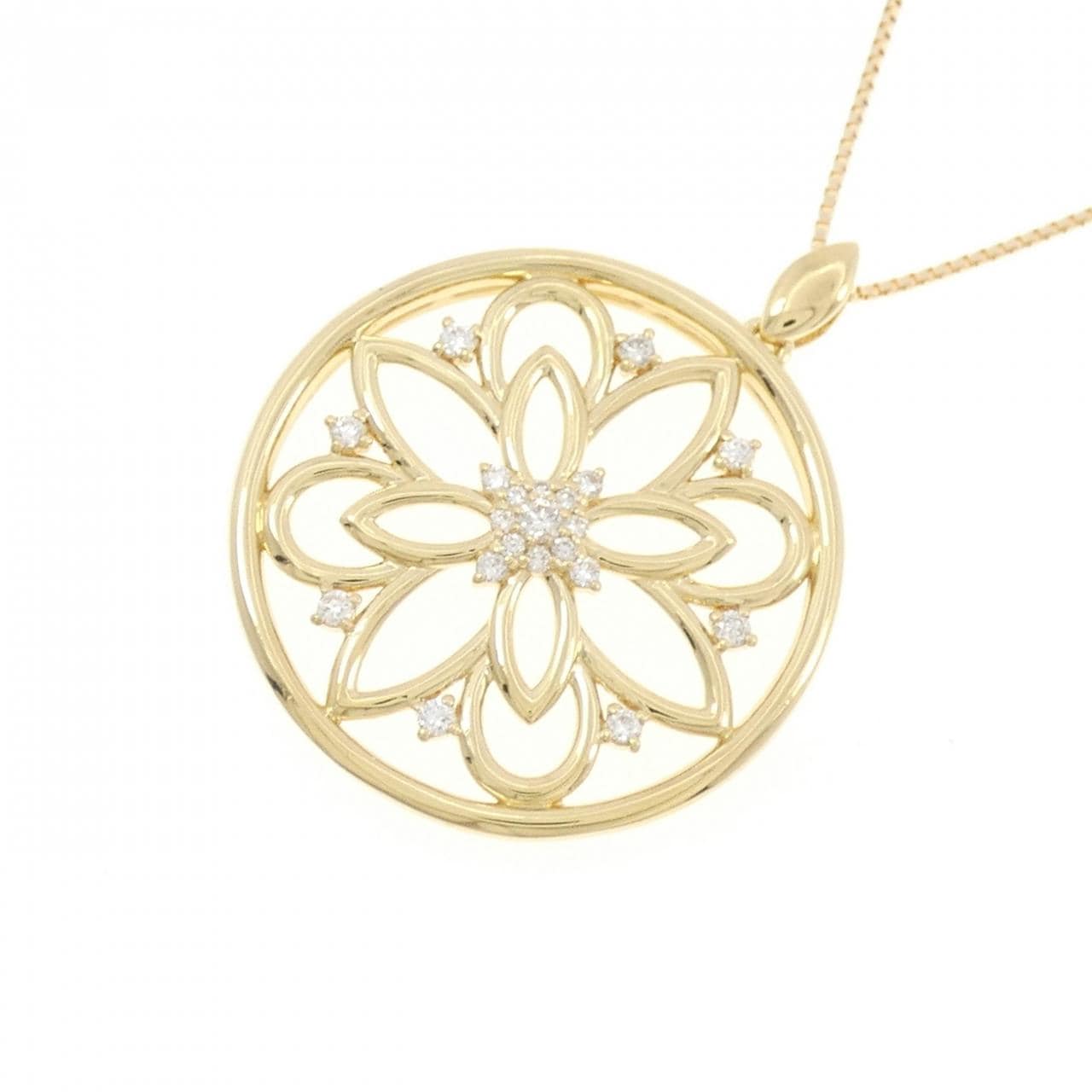 K18YG フラワー ダイヤモンド ネックレス 0.25CT