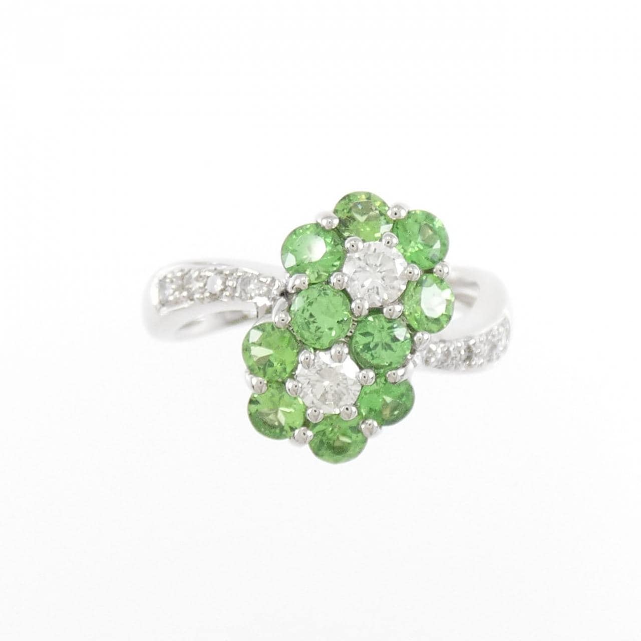 K18WG フラワー グリーンガーネット リング 1.00CT