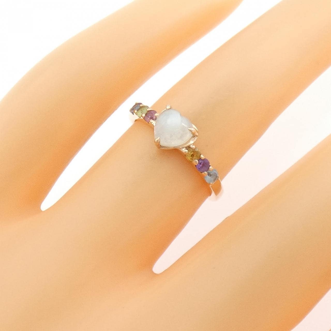 K10PG ハート カラーストーン リング