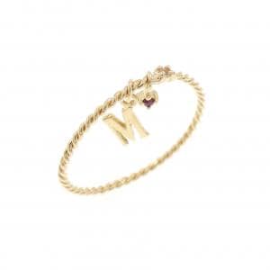 K18YG イニシャルM ルビー ピンキーリング