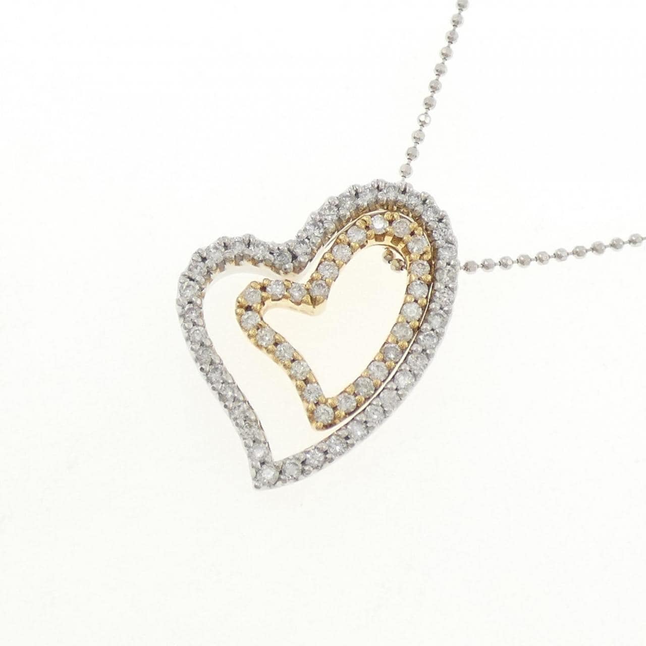 K18WG/K18YG 2WAY ハート ダイヤモンド ネックレス 0.37CT