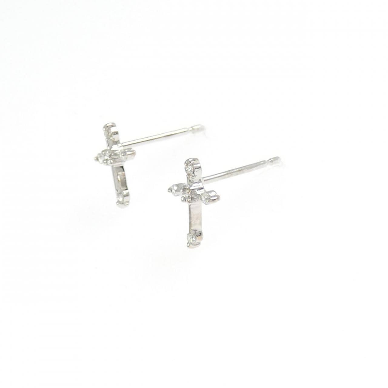 K18WG クロス ダイヤモンド ピアス 0.06CT