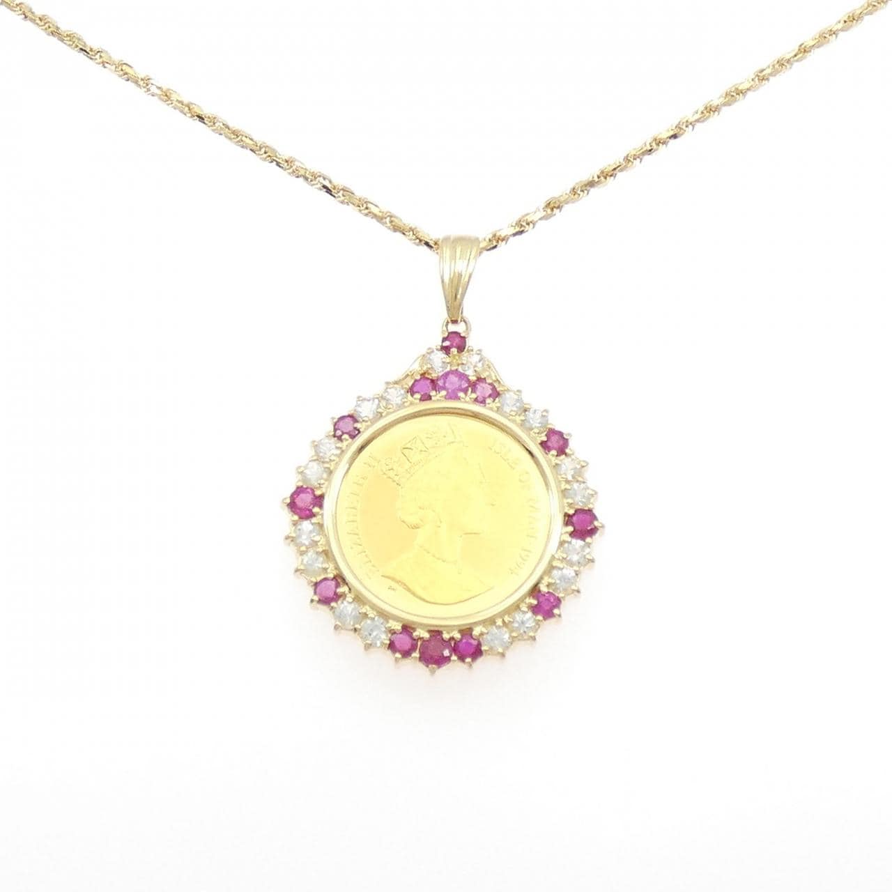 K18YG(枠) ルビー コイン ネックレス
