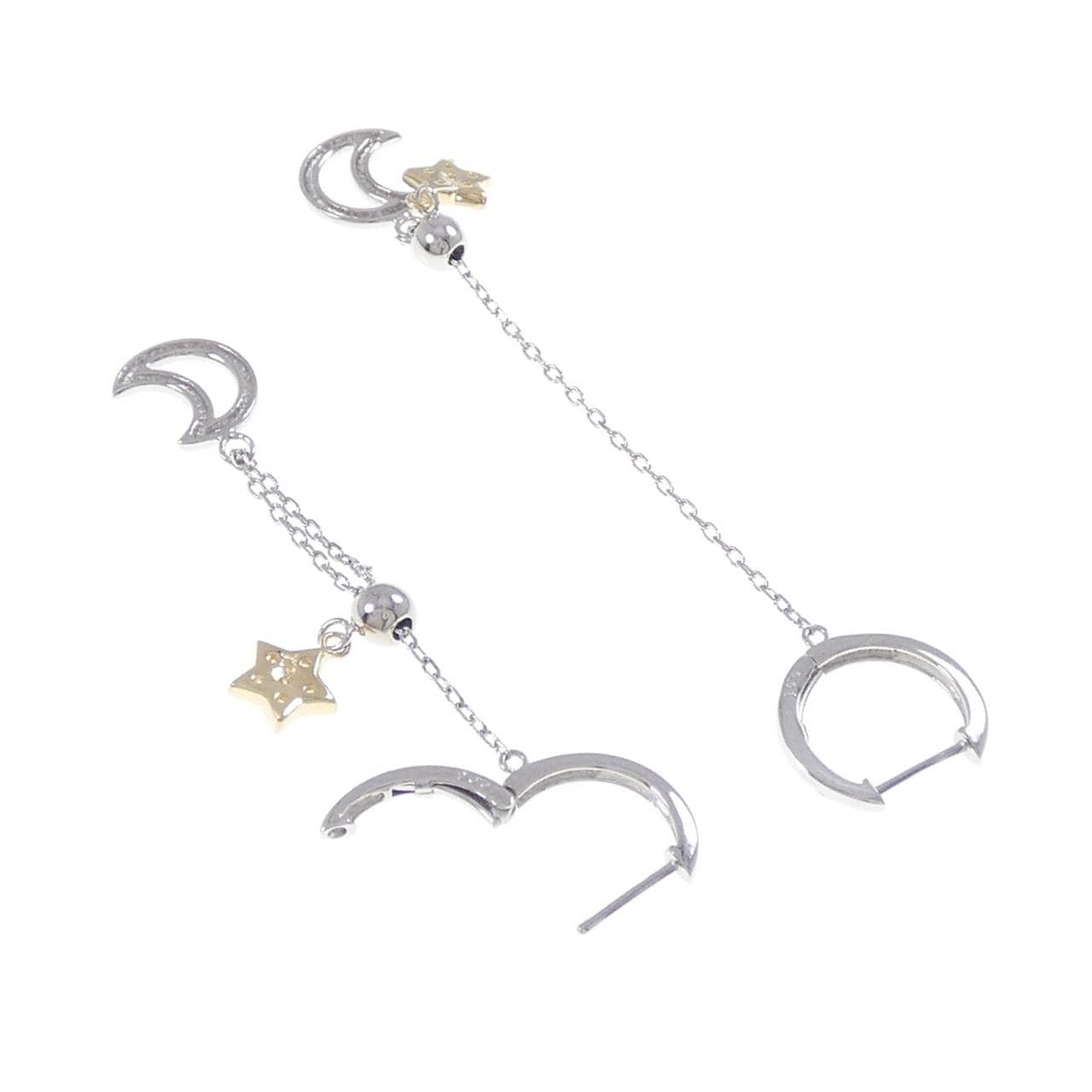 K18WG/K18YG ムーン×スター ダイヤモンド ピアス 0.10CT