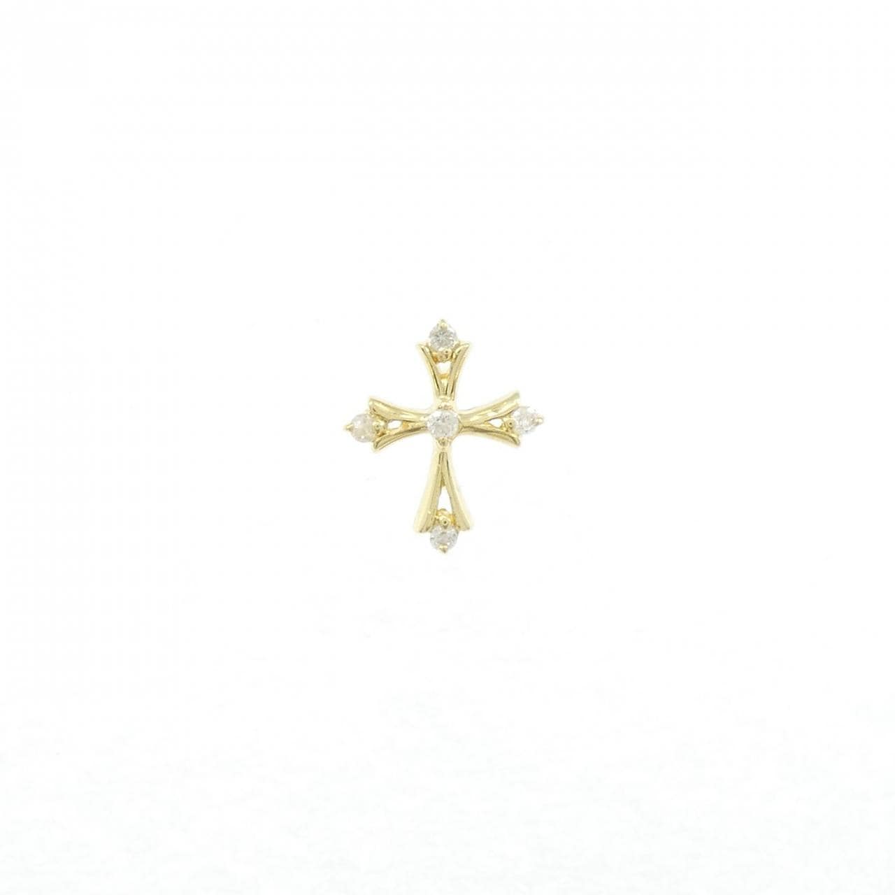 K18YG クロス ダイヤモンド ピアス 0.04CT 片耳
