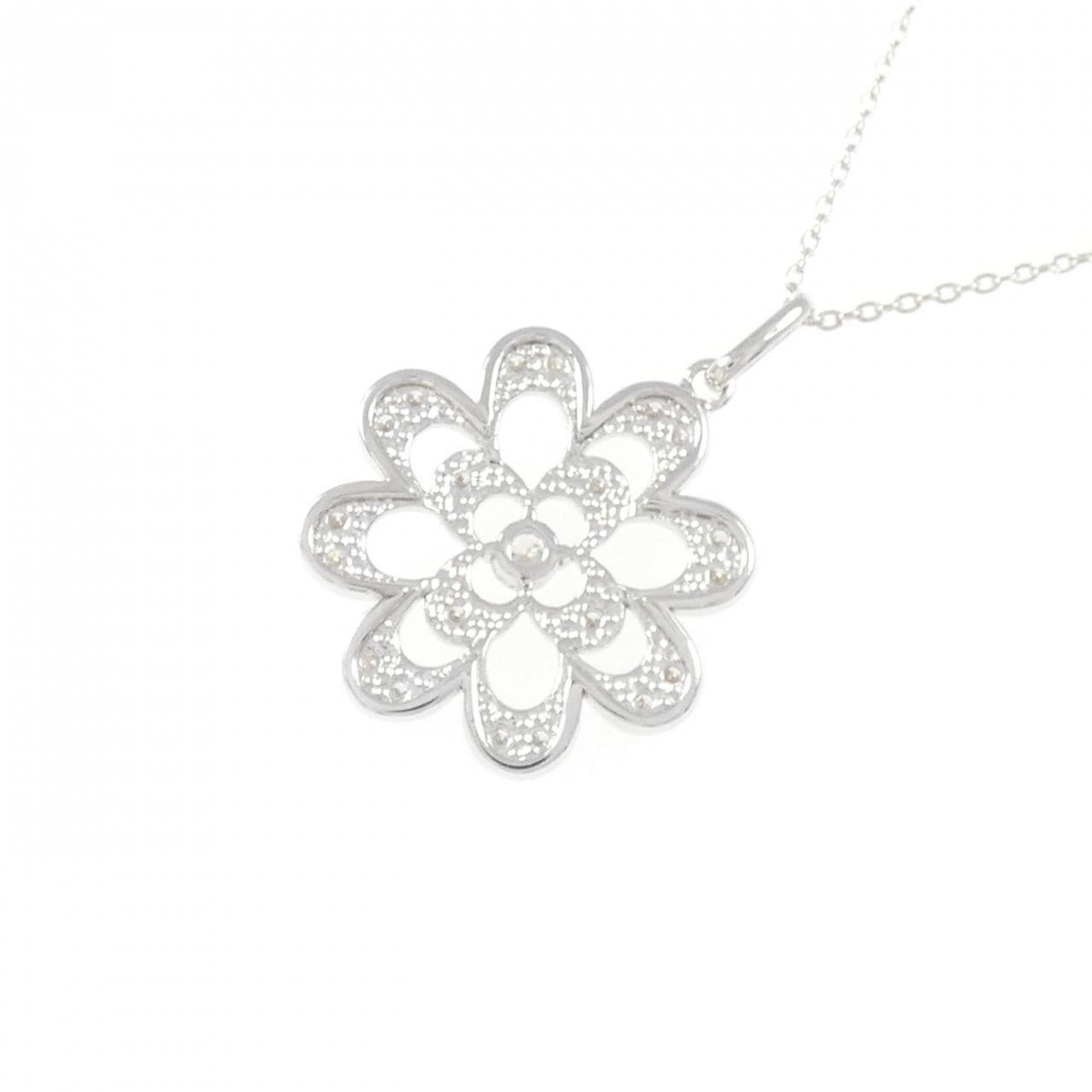 K18WG flower Diamond necklace 0.30CT