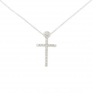 K18WG クロス×フラワー ダイヤモンド ネックレス 0.38CT