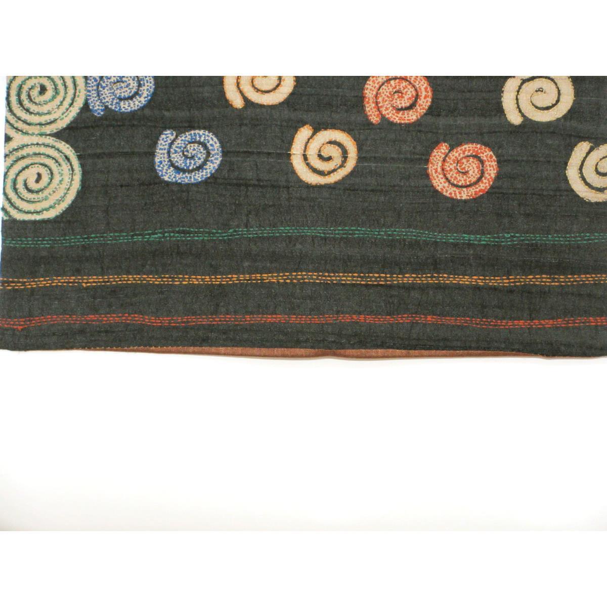 名古屋帯　野蚕糸　染紬　刺繍入り