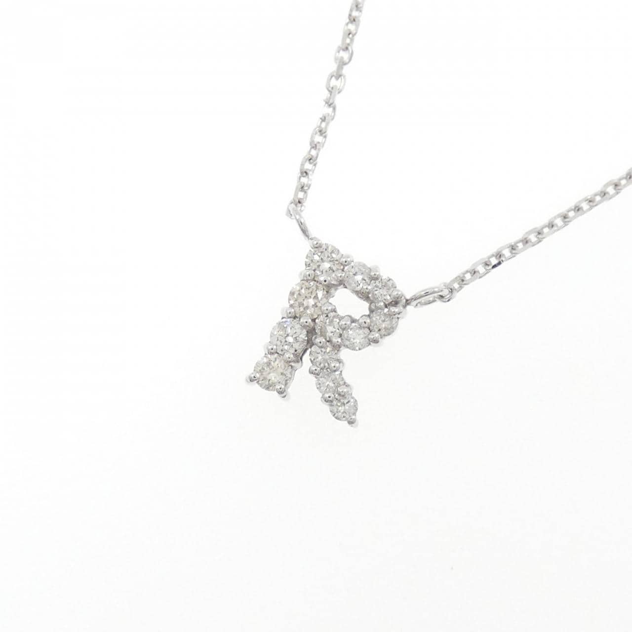K18WG イニシャルR ダイヤモンド ネックレス 0.16CT